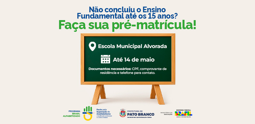 Município de Pato Branco adere a programa nacional de alfabetização para jovens e adultos