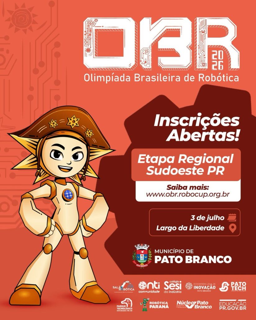 Inscrições abertas para a Etapa Regional Sudoeste da Olimpíada Brasileira de Robótica 2026, em Pato Branco